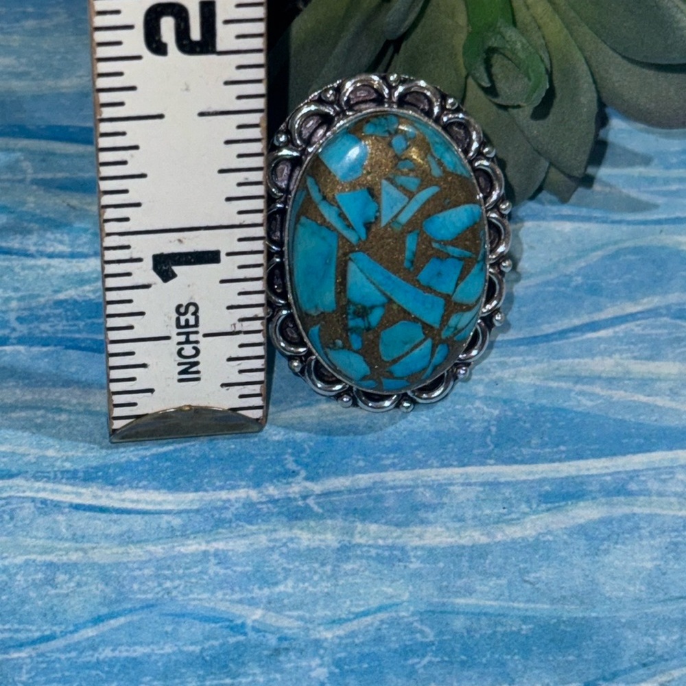 Copper Turquoise Silver Ring - image 7